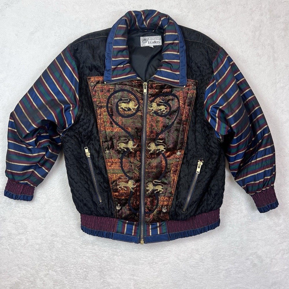 J Gallery Asian Inspired‎ Dragon Coat Jacket Women's Size Medium Pockets Lined